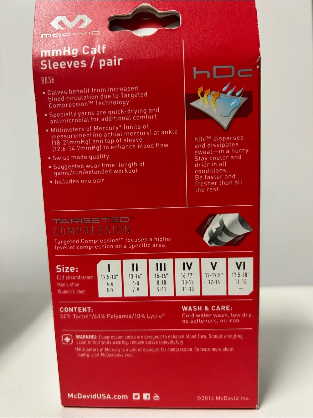 McDavid White & Red Targeted Compression Calf Sleeves - Small
